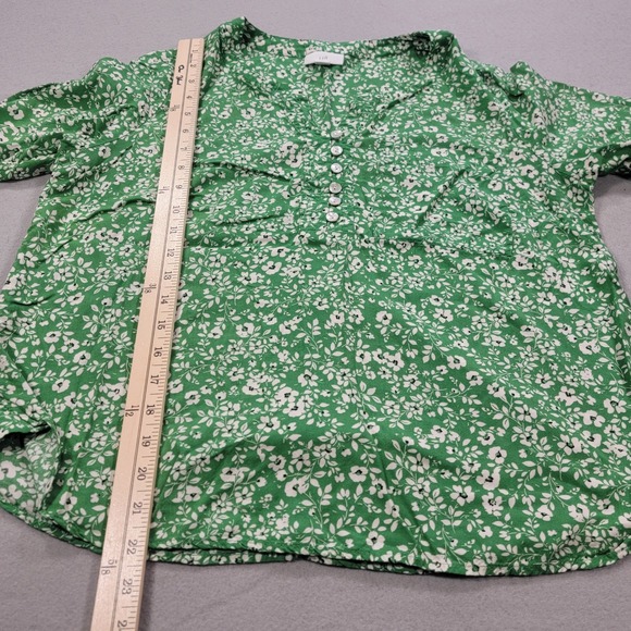 J.Jill Green Floral Blouse Button Front Long Sleeve Womens Medium Petite - Picture 8 of 9